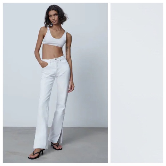 NWT Zara White Slit Straight Mid-rise Jeans Size 4 - Picture 2 of 10